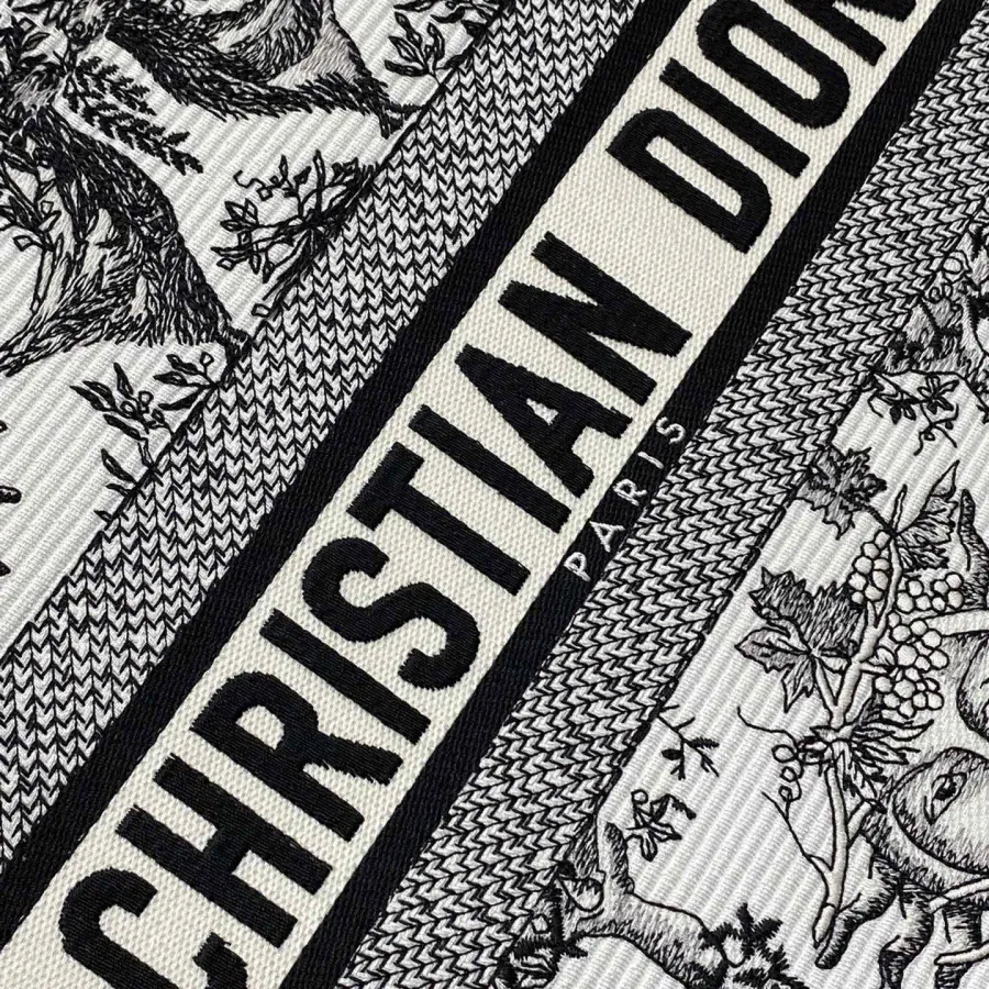 Dior Medium Dior Book Tote White Black/Navy Blue Soleil Embroidered Canvas