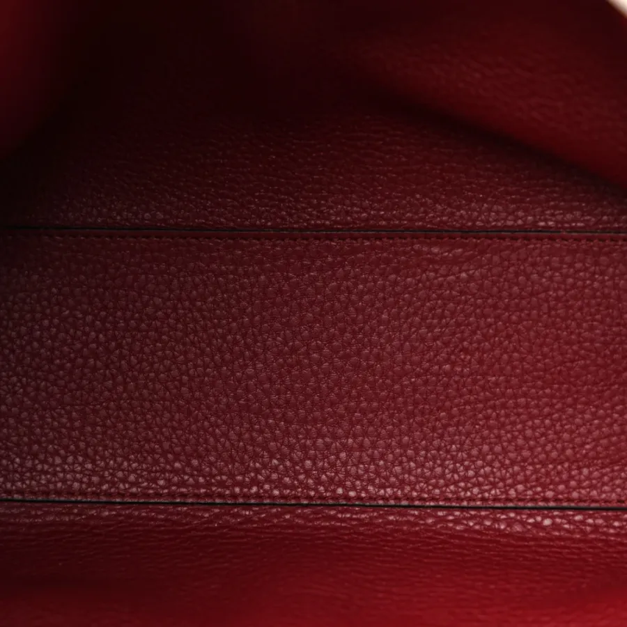 Valentino Garavani Small Rockstud Flip Lock Tote Bag Light Ivory/Rubino Grained Calfskin Leather Gold Hardware