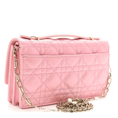 Dior Mini My Dior Top Handle Clutch Antique Pink Cannage Lambskin Leather Gold Hardware
