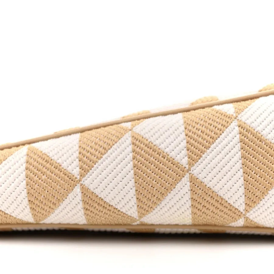 Prada Mini Triangolo Symbole Embroidered Triangle Bag Corda Talco Jacquard Canvas Gold Hardware