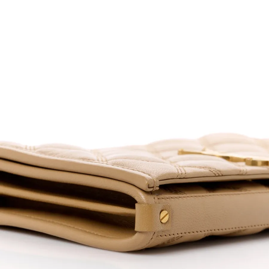 Saint Laurent Medium Becky Chain Wallet Natural Tan Diamond Quilted Lambskin Leather Gold Hardware