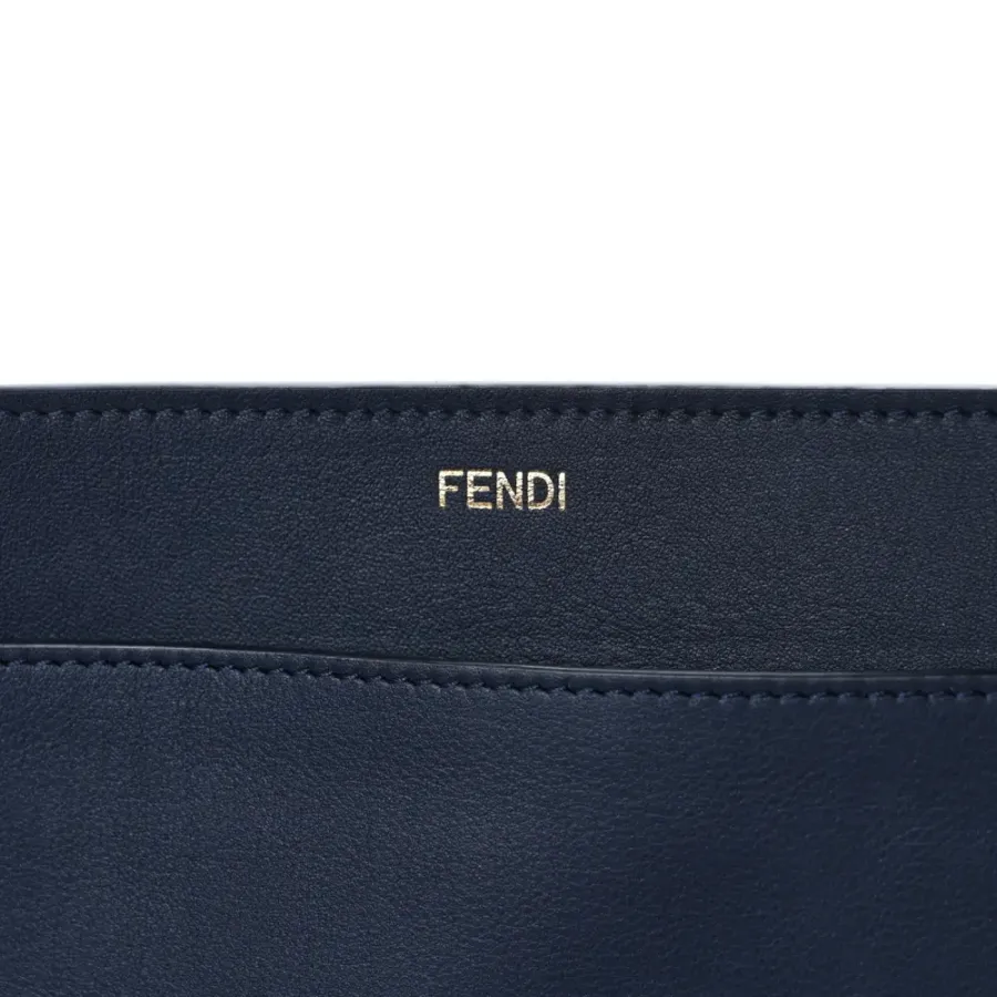 Fendi Medium FF Peekaboo I SEE U Satchel Blue/Black Chenille & Vitello Seta Leather Gold Hardware