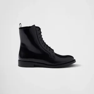 PRADA Black shiny leather ankle boots