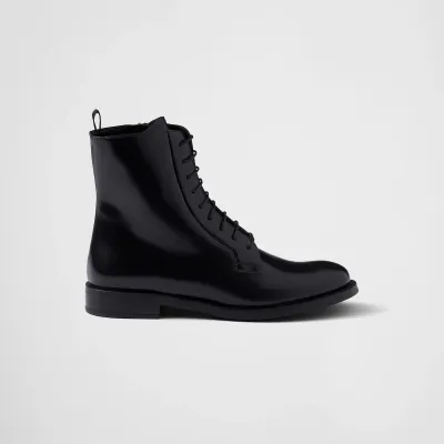 PRADA Black shiny leather ankle boots