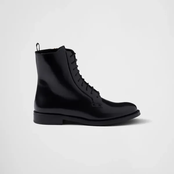 PRADA Black shiny leather ankle boots