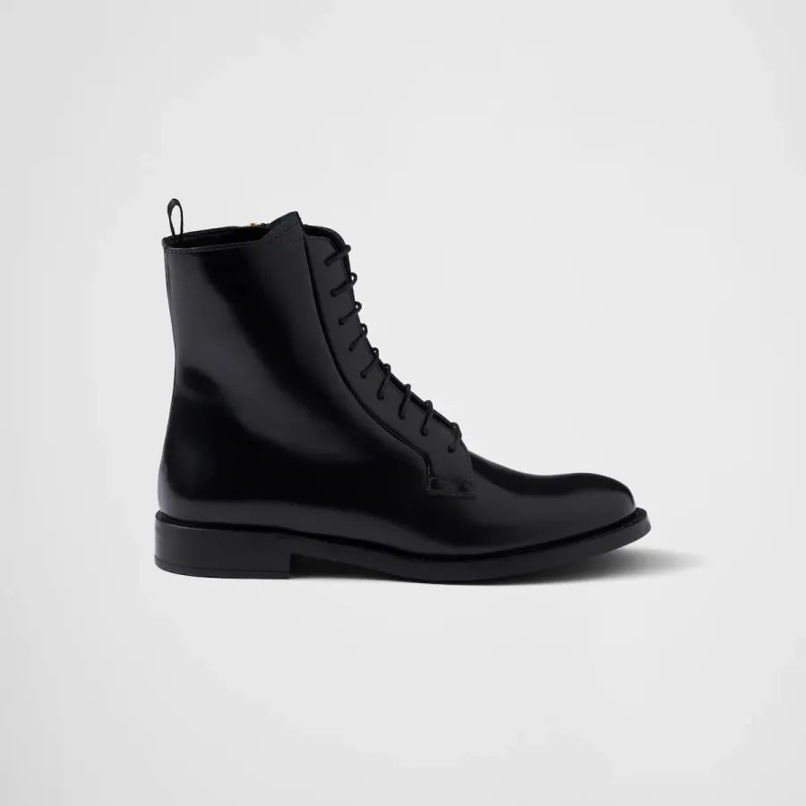 PRADA Black shiny leather ankle boots