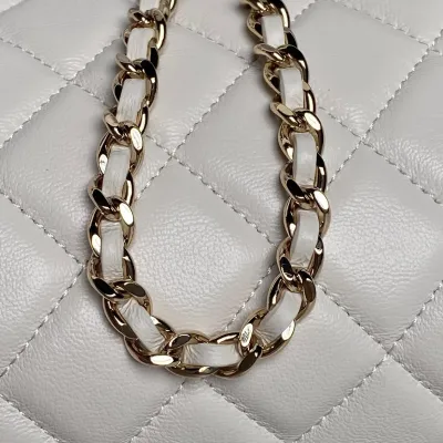 Chanel White / Black Quilted Lambskin Leather Crossbody Bags