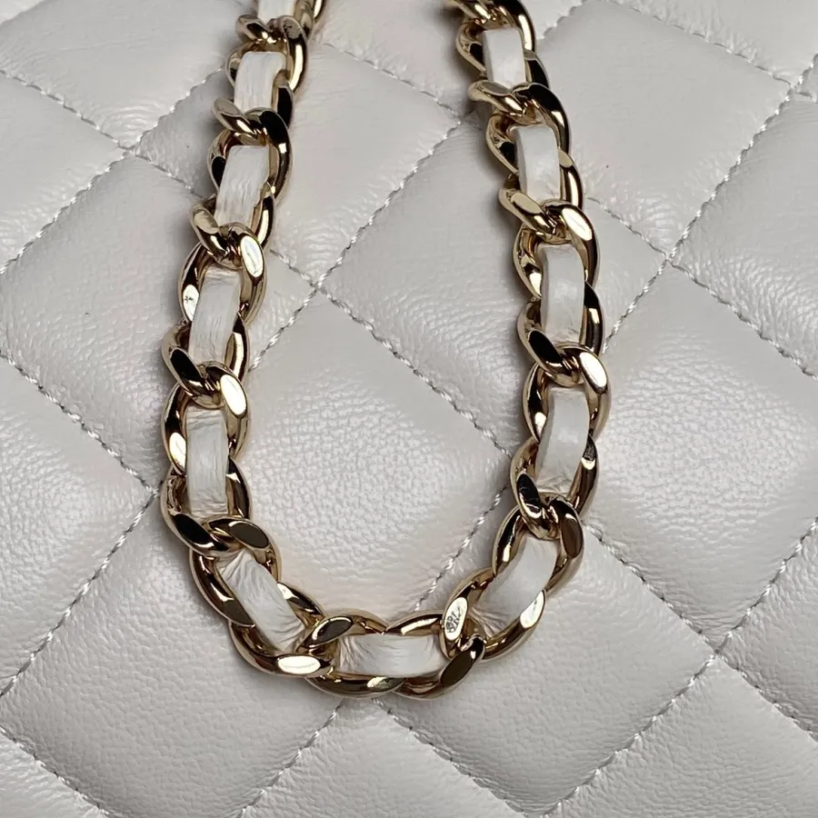 Chanel White / Black Quilted Lambskin Leather Crossbody Bags