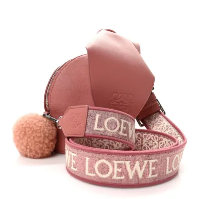 Loewe Bunny Shoulder Bag Small Peach Bloom Calfskin Leather & Shearling Silver Hardware