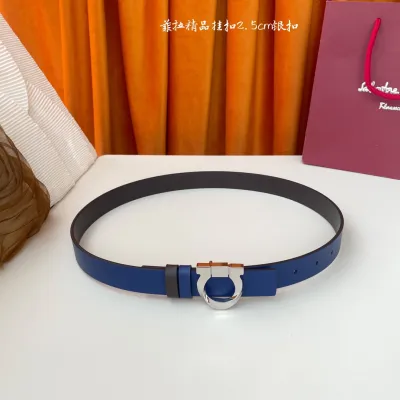 Ferragamo Women's Gancini Reversible Fixed Belt In Mint Blue/Blue/Red/Black/Pink Calfskin With Gold/Silver Hardware 25mm