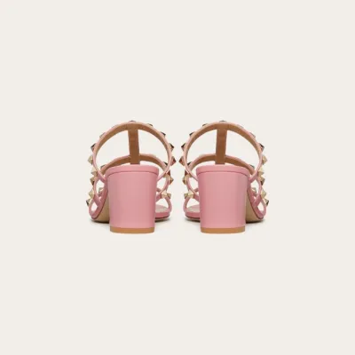 VALENTINO Pink calfskin rivet heel sandals (heel height 6cm)