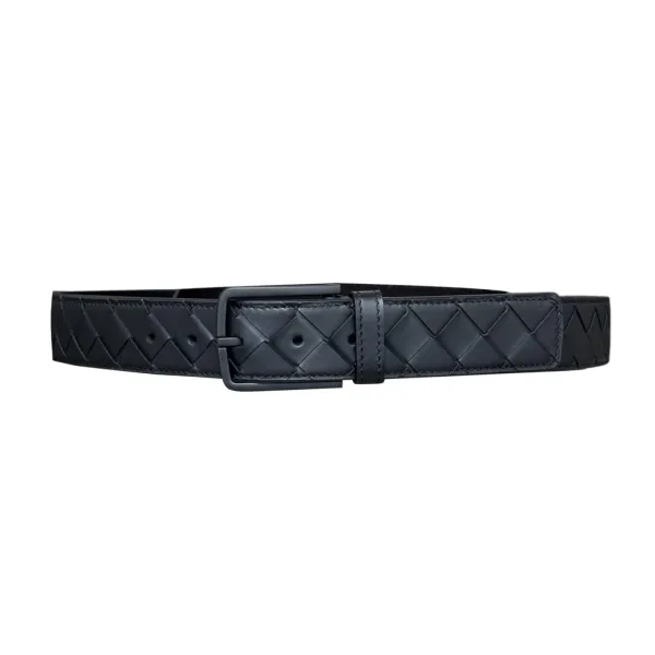 Bottega Veneta Men's Square Buckle Intrecciato Belt In Black/Coffee/Blue/Grey Calfskin With Black Hardware 35mm - Image 3