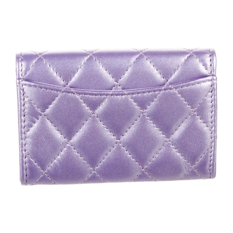 Chanel Small Interlocking CC Logo Card Holder Metallic Purple Calfskin Leather Silver Hardware