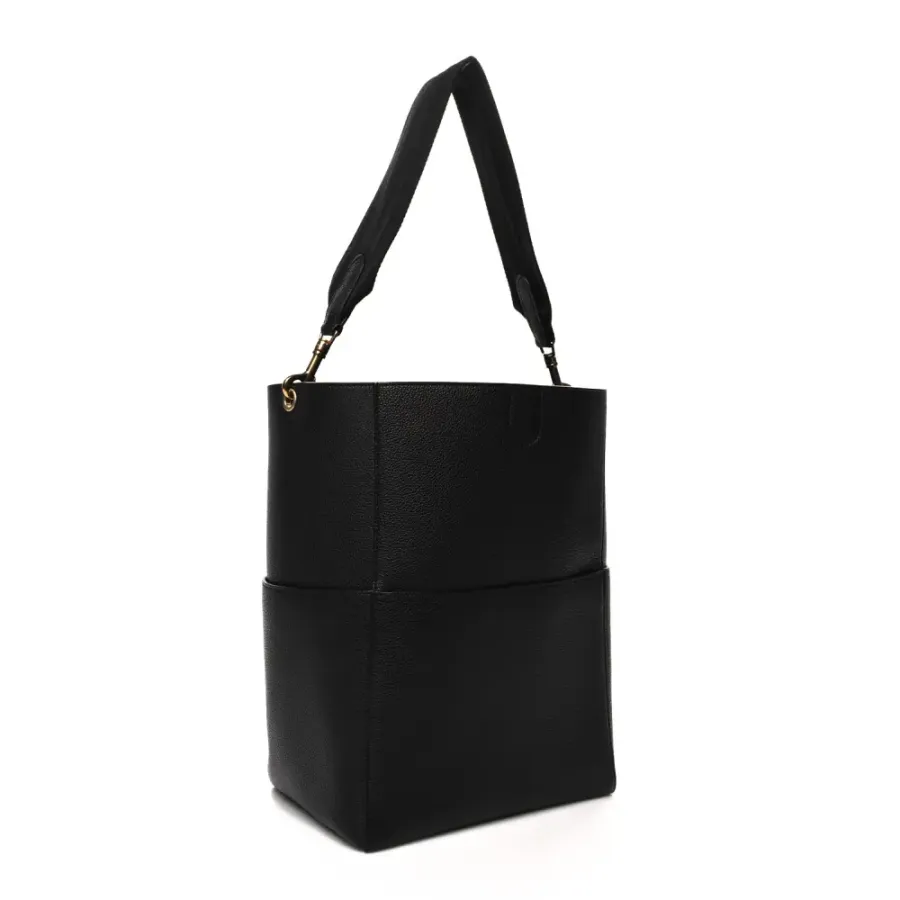 Celine Small Sangle Bucket Bag Black Soft Grained Calfskin Leather Gold Hardware