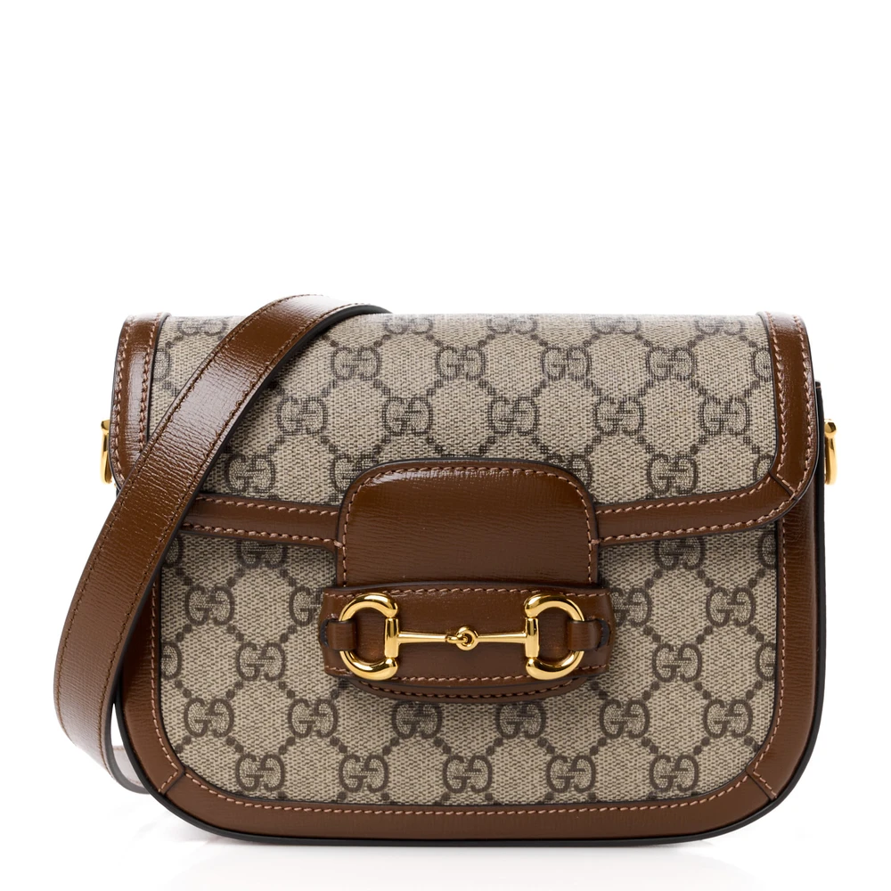 Gucci Mini Horsebit 1955 Bolsa de Ombro Bege / Açúcar Mascavo GG Supreme Monograma Canvas