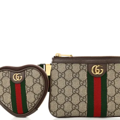 Gucci Medium Web Ophidia Utility Belt Bag Beige / Ebony / New Acero GG Supreme Monogram Canvas & Calfskin Leather Gold Hardware