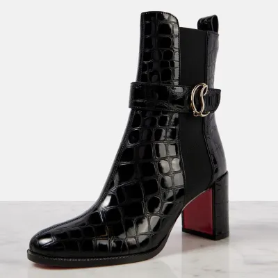 Christian Louboutin calf leather round toe with thick heel and naked high heel boots