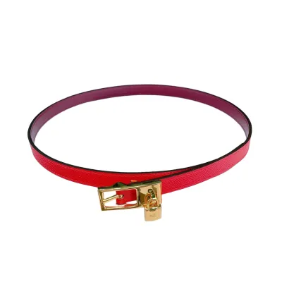 Hermès Women' s Long Square Buckle Belt In Etoupe/Black/Pink/Blue/Red/Yellow Calfskin With Gold Hardware 13mm