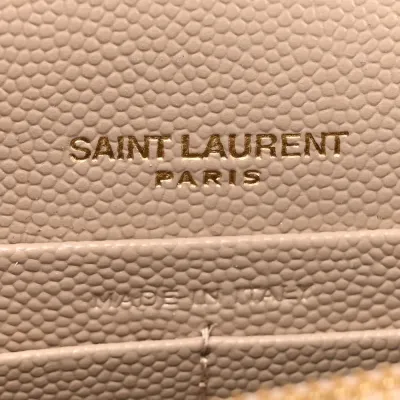 Saint Laurent Small Kate Tassel Chain Wallet Dark Beige Classic Monogram Grain De Poudre Leather Gold Hardware