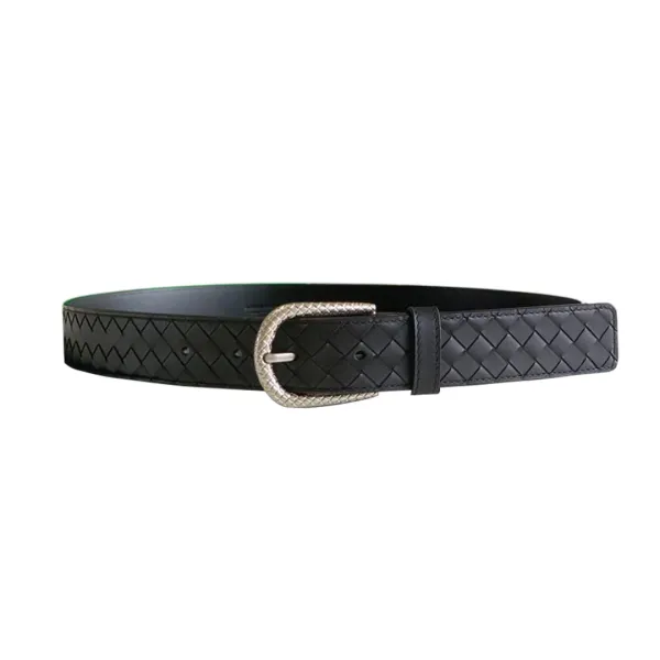 Bottega Veneta Men's Semicircle Buckle Intrecciato Belt In Black Calfskin With Matte Gun Black/Silver/Gold Hardware 35mm - Image 2