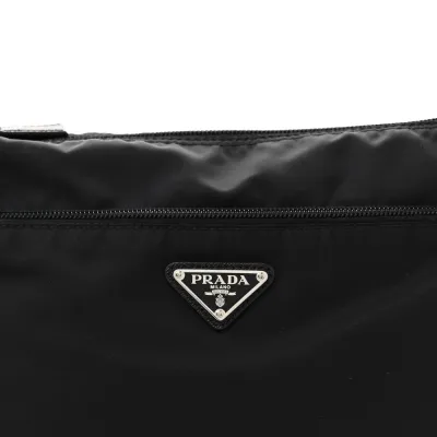 Prada Medium Pocket Double Zip Messenger Bag Black Re Nylon Vela & Saffiano Leather Silver Hardware