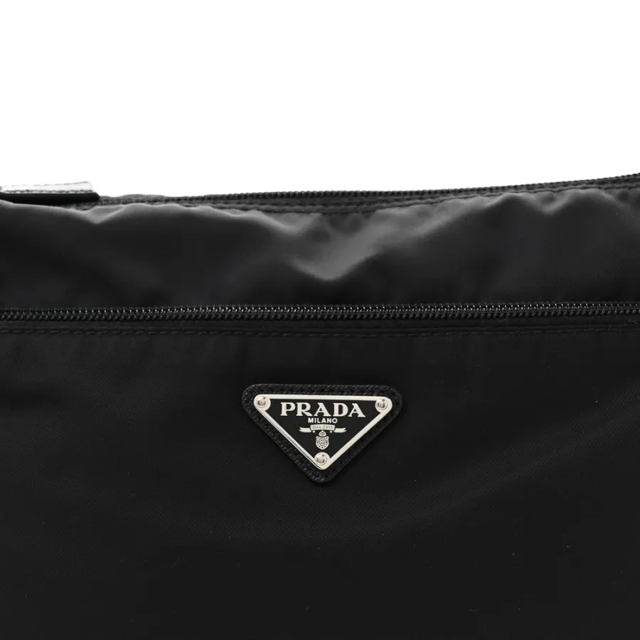 Prada Medium Pocket Double Zip Messenger Bag Black Re Nylon Vela & Saffiano Leather Silver Hardware
