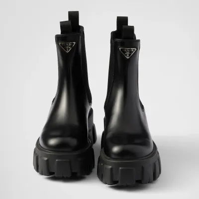PRADA Black Monolith shiny leather Chelsea boots
