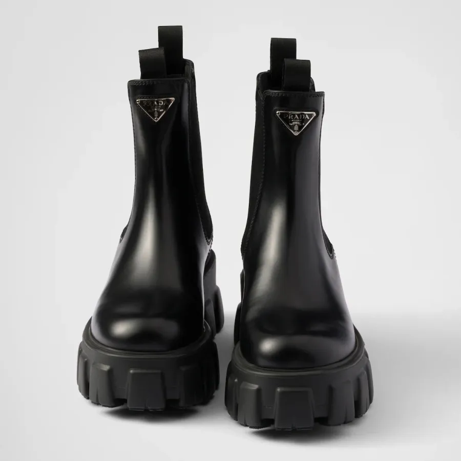 PRADA Black Monolith shiny leather Chelsea boots