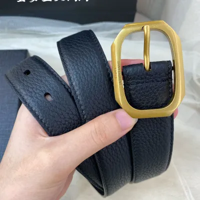 Saint Laurent Frame Buckle Thin Belt In Black Calfskin With Gold Hardware 30mm