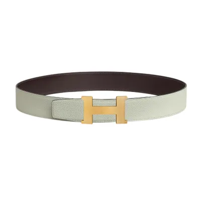 Hermès Men' s H Buckle Reversible Belt In Brown/White Evercolor Calfskin With Gold/Black Hardware 38mm