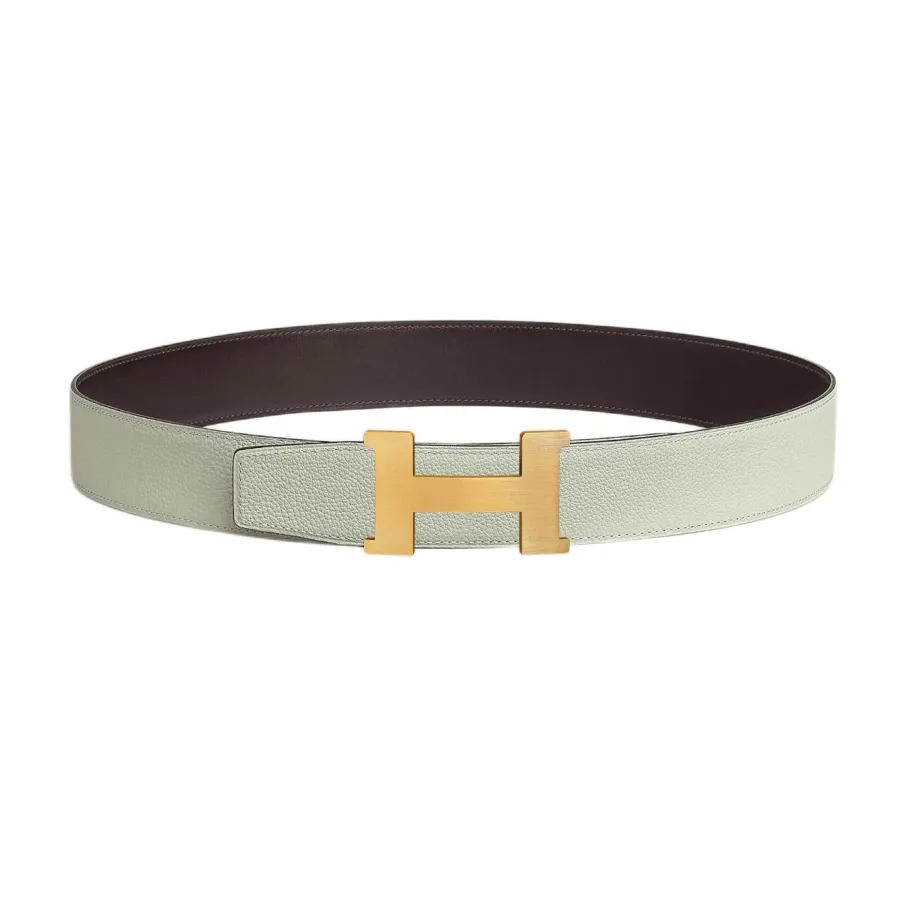 Hermès Men' s H Buckle Reversible Belt In Brown/White Evercolor Calfskin With Gold/Black Hardware 38mm