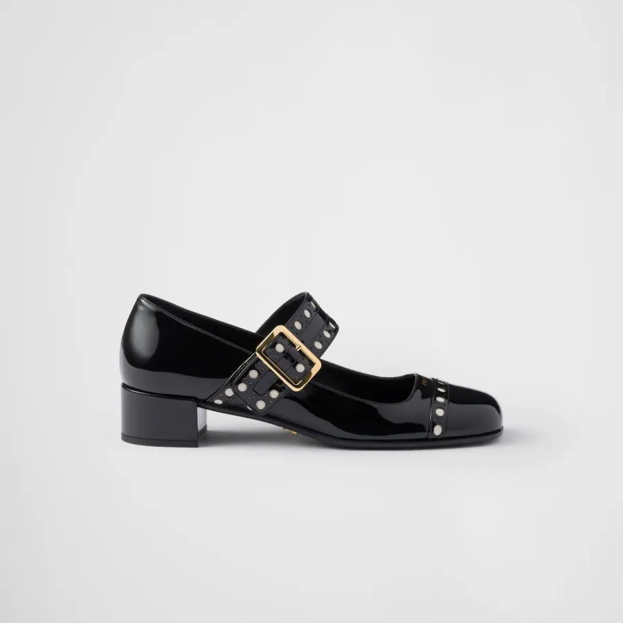 PRADA Patent paint leather Black High Heels Shoes Mary Jane Shoes