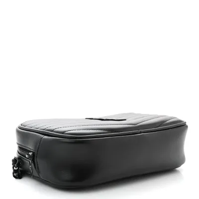 Saint Laurent Mini Lou Camera Bag Black Monochrome Monogram Calfskin Matelasse Leather Black Hardware