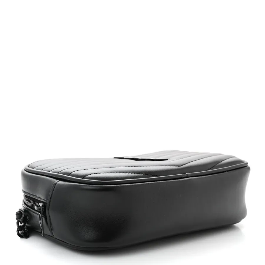 Saint Laurent Mini Lou Camera Bag Black Monochrome Monogram Calfskin Matelasse Leather Black Hardware