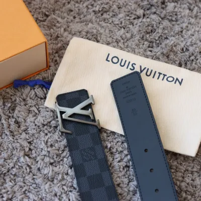 Louis Vuitton Men's Initiales Reversible Belt In Black/Grey/Brown Monogram And Damier Canvas With Silver/Black Hardware 40mm