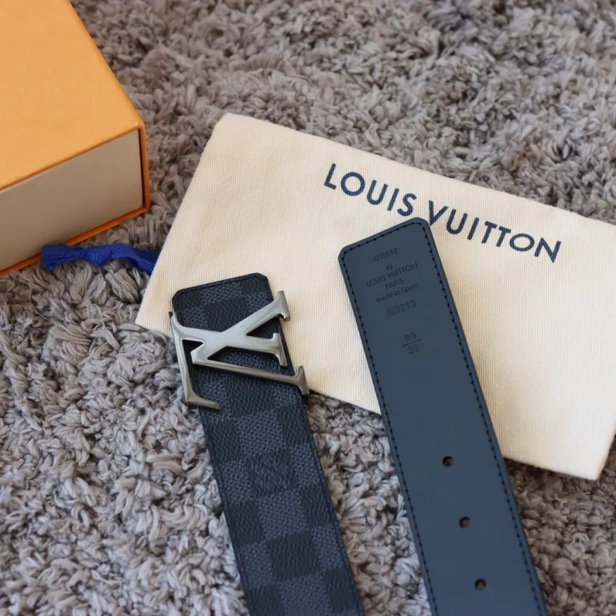 Louis Vuitton Men's Initiales Reversible Belt In Black/Grey/Brown Monogram And Damier Canvas With Silver/Black Hardware 40mm