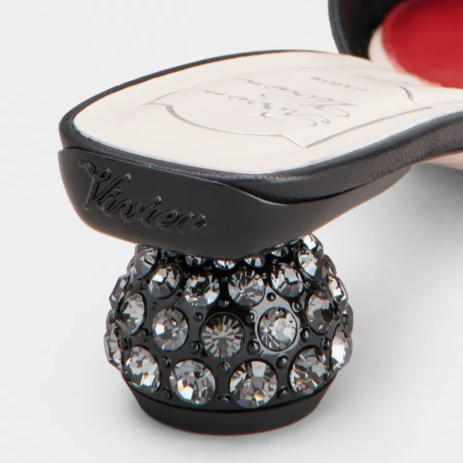 Roger Vivier Mules Sandals In Black/White Leather Crystal Heels (Heel Height 4cm)