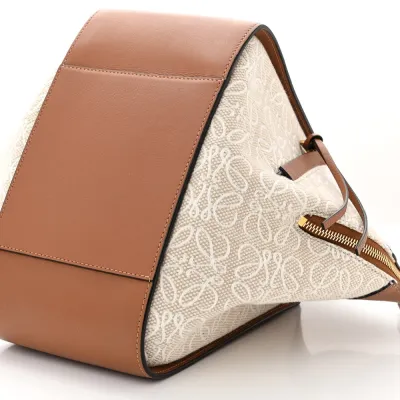 Loewe Anagram Hammock Shoulder Bag Small Ecru/Tan Calfskin Leather & Canvas Gold Hardware