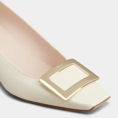 Roger Vivier Belle Vivier Pumps High Heels In White Calfskin Leather With Metal Buckle (Heel Height 4.5cm)