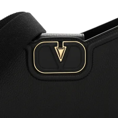 Valentino Garavani Medium VLogo Signature Shoulder Bag Black Grainy Calfskin Leather Gold Hardware