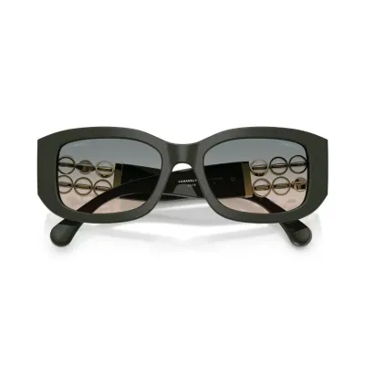 CHANEL square frame glasses black gold color size 55-19-130