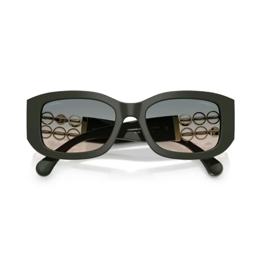CHANEL square frame glasses black gold color size 55-19-130