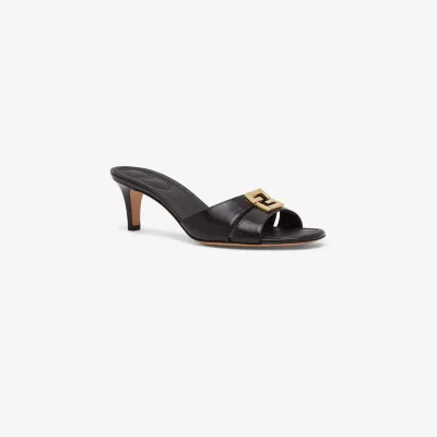 FENDI Black leather kitten heel sandals