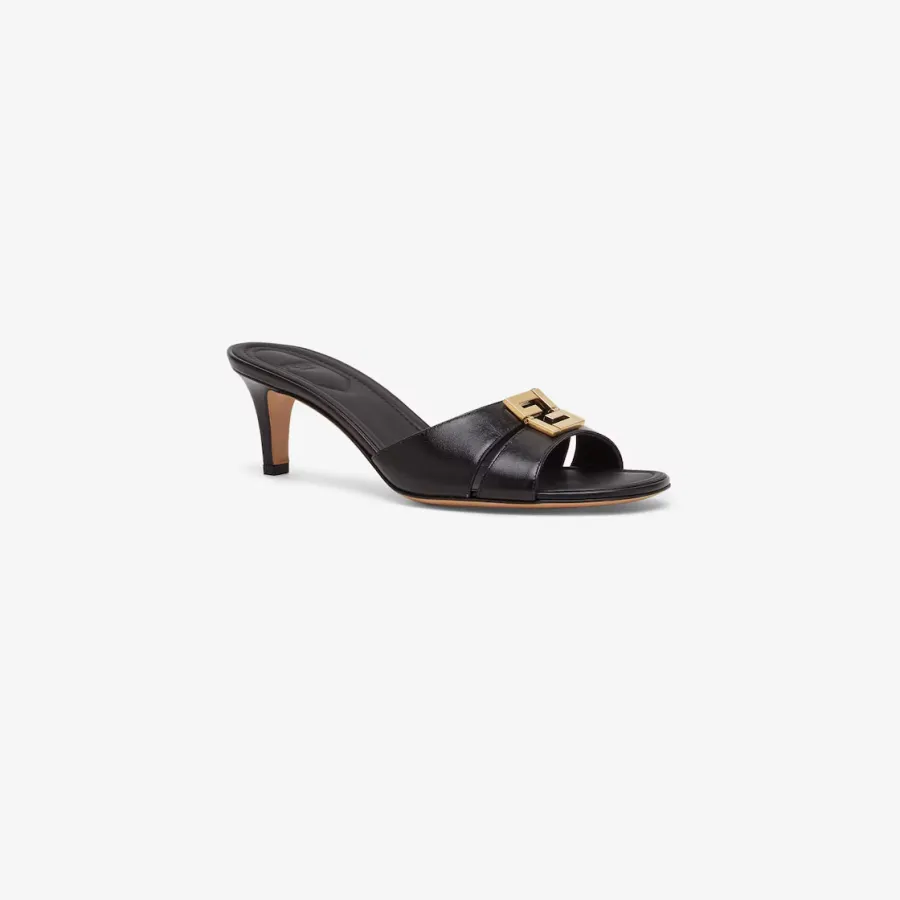 FENDI Black leather kitten heel sandals