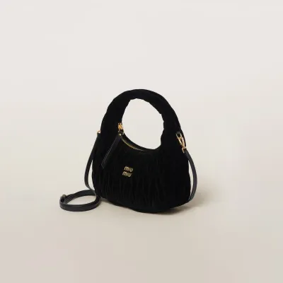 Miu Miu Wander Matelassé Suede leather handbag Black Crossbody Bags