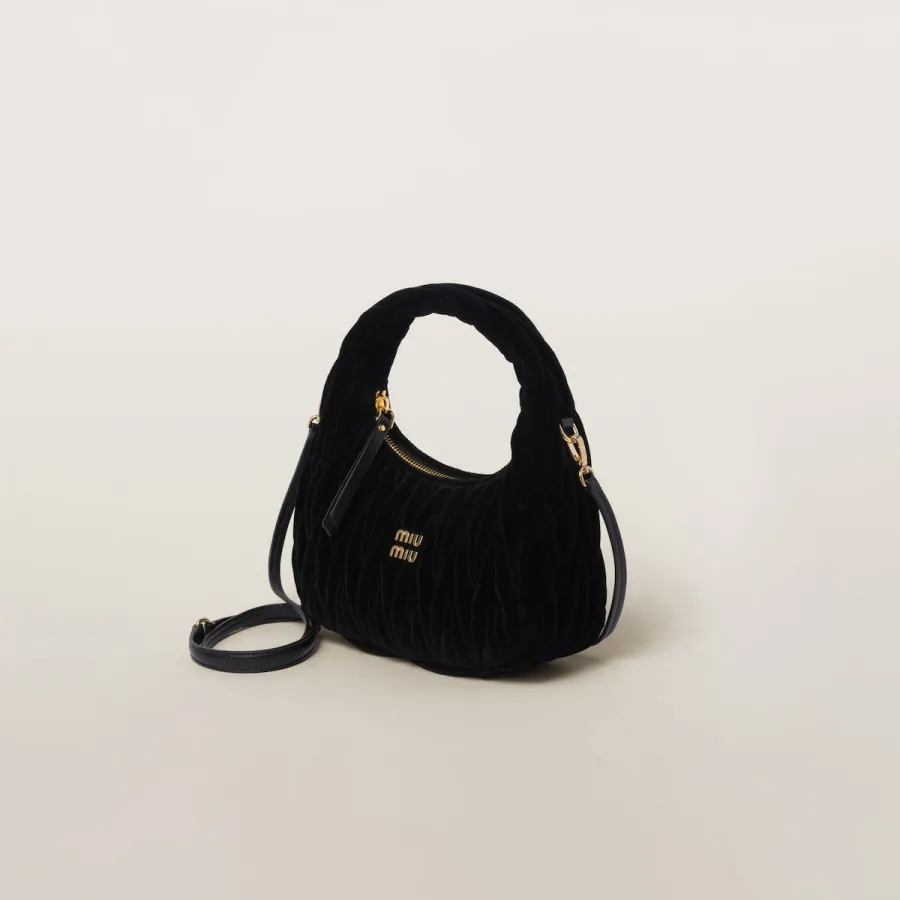 Miu Miu Wander Matelassé Suede leather handbag Black Crossbody Bags