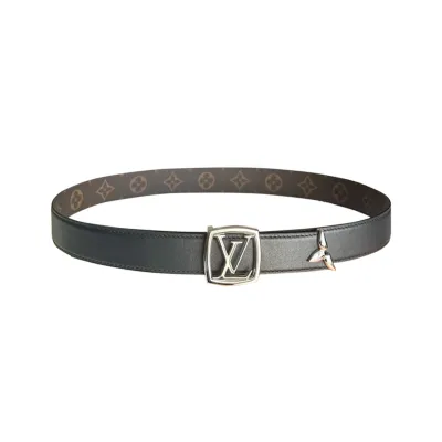Louis Vuitton Women's Line Ellipse Reversible Belt In Black/Pink/White Calfskin And Monogram Canvas With Gold/Silver/Gun Black Hardware 30mm