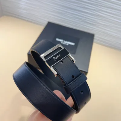 Saint Laurent GIO Belt In Black Box Calfskin With Gold/Silver Hardware 30mm