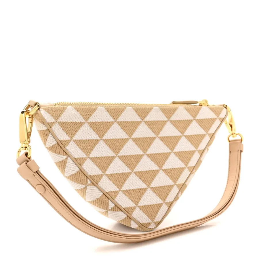 Prada Mini Triangolo Symbole Embroidered Triangle Bag Corda Talco Jacquard Canvas Gold Hardware