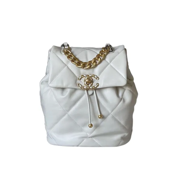 Chanel 19bags Backpacks White / Grey / Black Gold / Black Silver / Burnt Sugar Colouring Quilted Lambskin Leather Backpacks